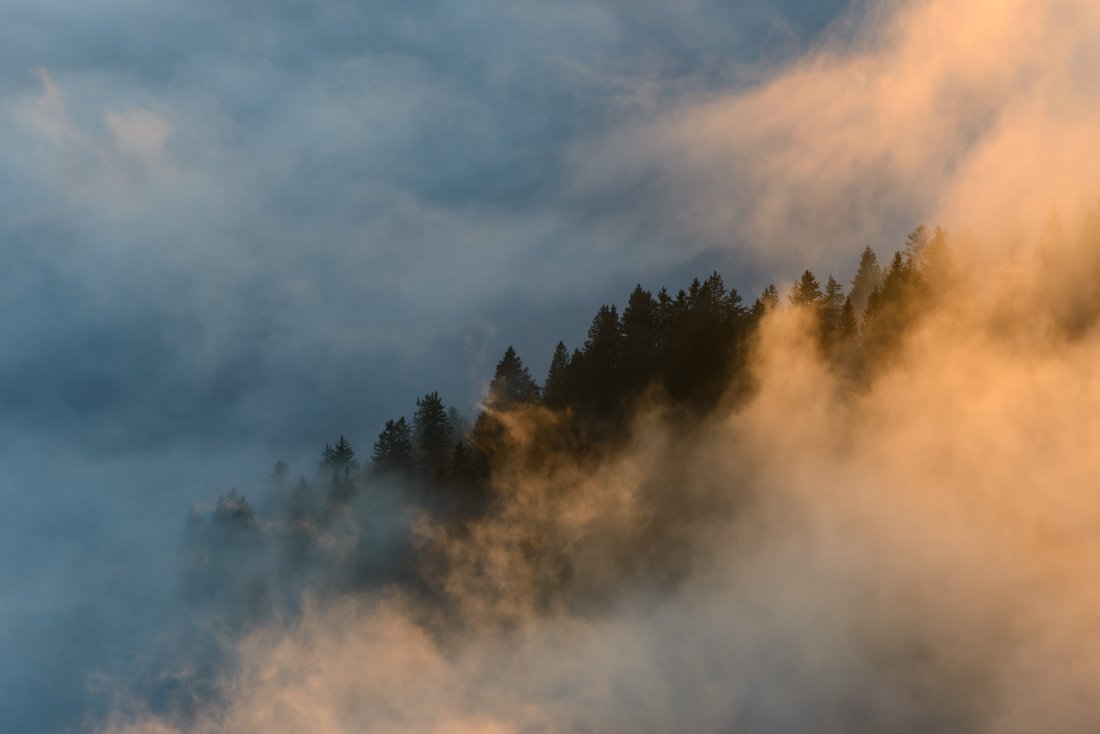 Coucher de soleil et brume en chartreuse, entre chaud et froid