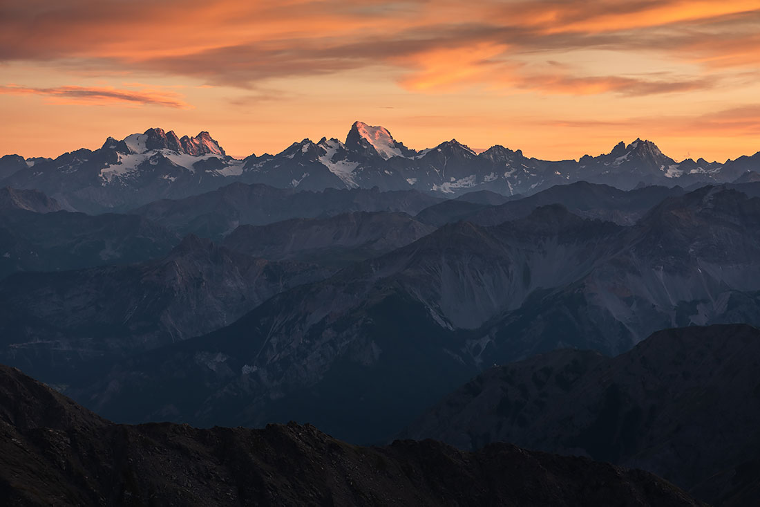 Coucher de soleil sur les Ecrins